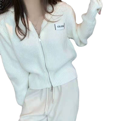 Women Knitwear Spring and Autumn Double Zipper Knitted Cardigan Jacket