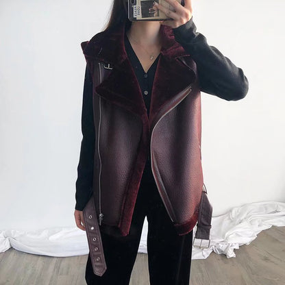 Women Cotton Coat Fashion Polo Collar Loose-Fitting Waistcoat