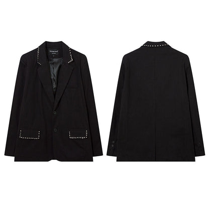 Women Jackets Retro Minority Design Jacquard Suit Jacket Loose