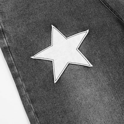 Men Jeans Five-Pointed Star Patch Loose