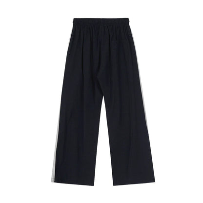 Men Sweatpants Side Zipper Stitching Casual Wide Leg Pants Elastic Waist Straight-Leg Trousers