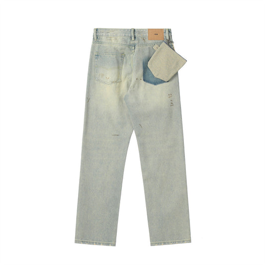 Men Jeans Worn out Casual Straight-Leg