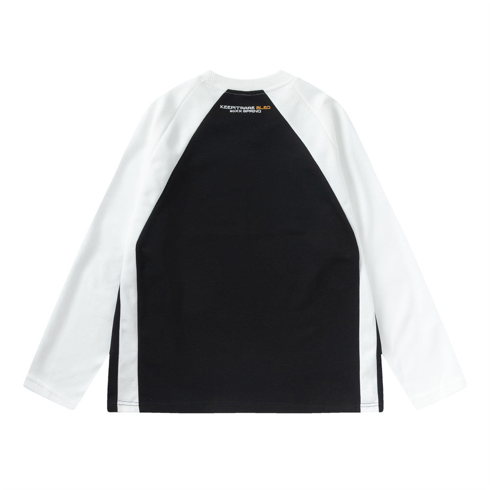 Men Long Sleeve T-shirt Stitching Printing Crew Neck