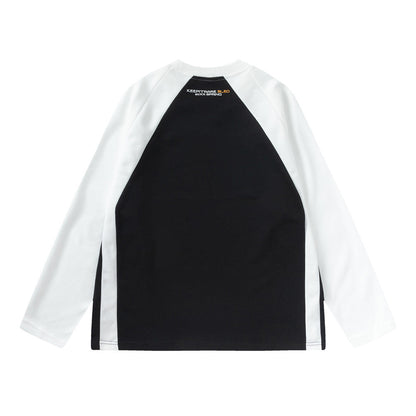 Men Long Sleeve T-shirt Stitching Printing Crew Neck