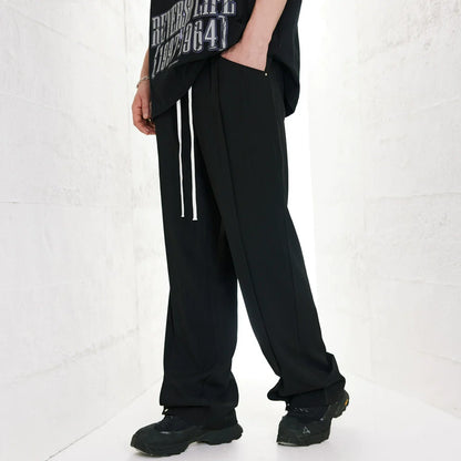 Men Sweatpants Straight Trousers Men's Loose Solid Color Wide-Leg Draggle-Tail Trousers
