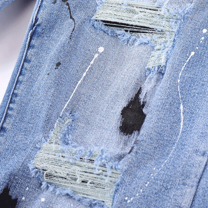 Men Jeans Graffiti Hole Punk Leisure