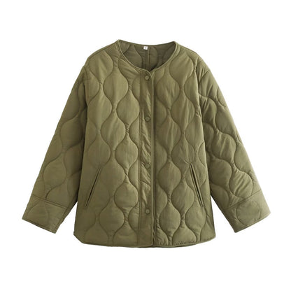 Women Cotton Coat Fashion Collarless Diamond Lattice Loose