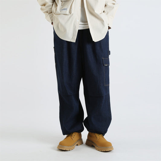 Men Jeans Loose Hip Hop Multi-Pocket Pleated