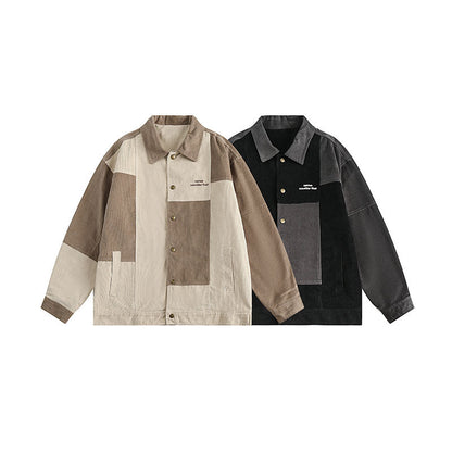 Women Jackets Vintage Contrast Color Patch Corduroy Jacket Vintage