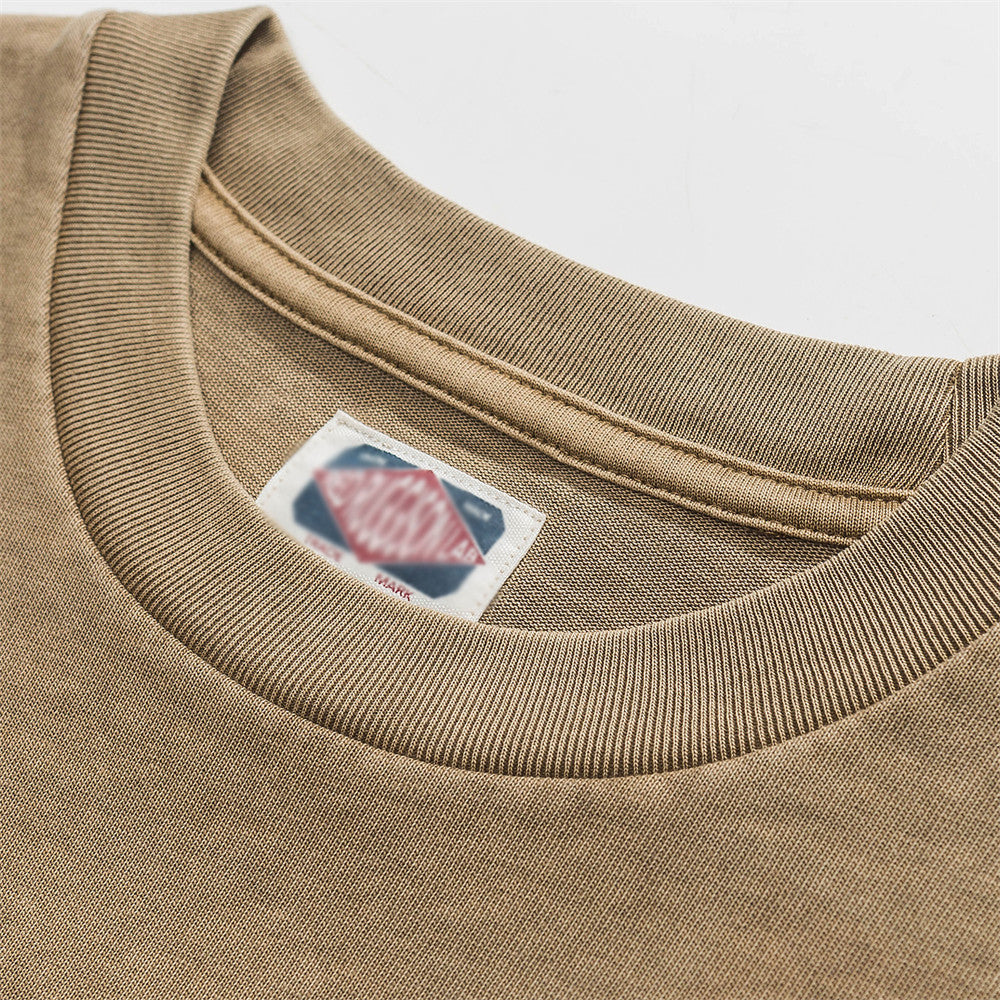 Men Long Sleeve T-Shirt Heavy Distressed Double Bag Decoration