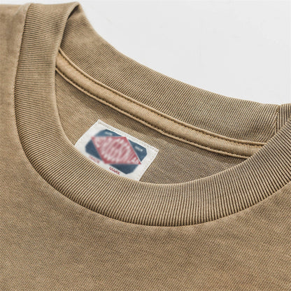 Men Long Sleeve T-Shirt Heavy Distressed Double Bag Decoration