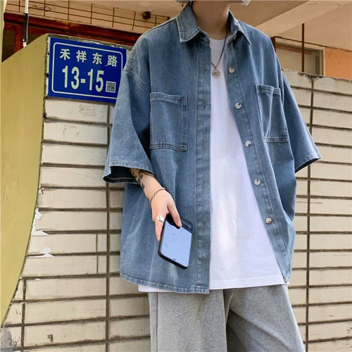 Men Shirts Retro Loose Denim Jacket