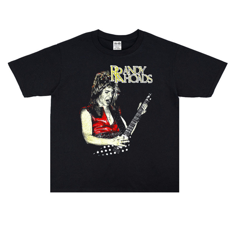 Rock Star T Shirt Randy Rhoads Rock Character Printed T-shirt Short Sleeve Loose Men and Women