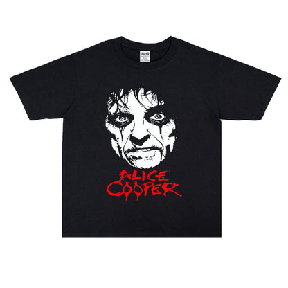 Rock Star T Shirt Alice Cooper Rock Band Printed T-shirt Short Sleeve Loose Cotton