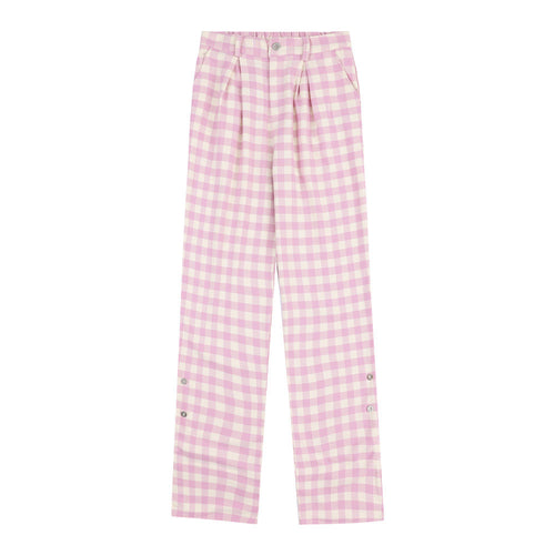 Men Sweatpants Plaid Casual Sports Trousers Button Slit Pants