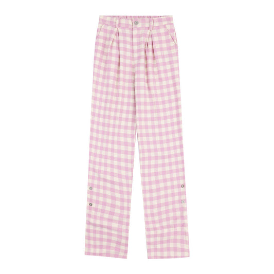 Men Sweatpants Plaid Casual Sports Trousers Button Slit Pants