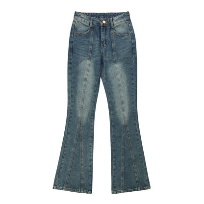 Women Pants Decorative Rivets Flared Jeans Wide Leg Trousers