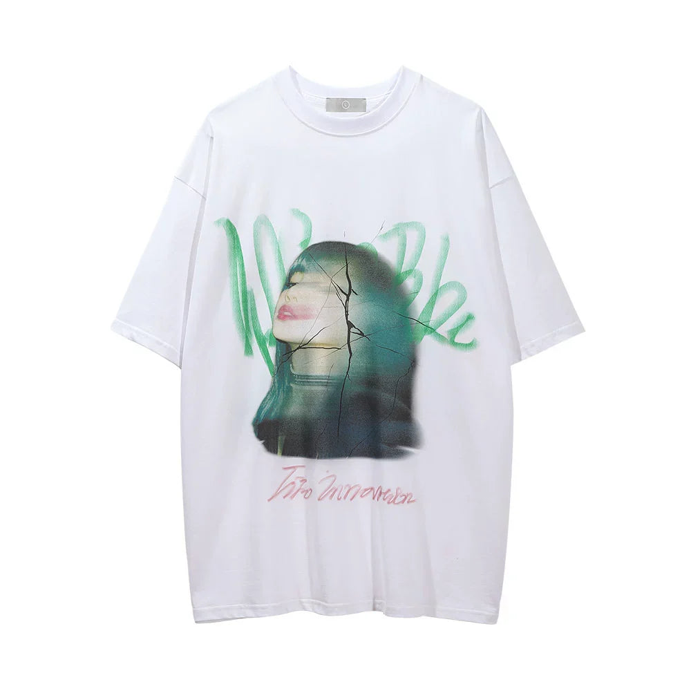 Men Vintage T-Shirt Printed Short Sleeve T-shirt Men's Loose round Neck Half Sleeve