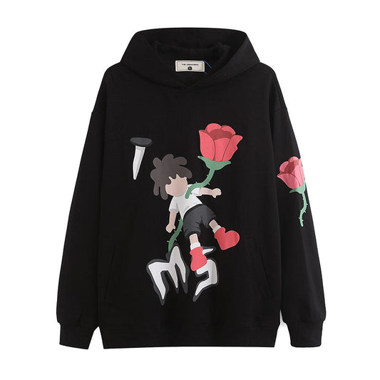 Men Hoodie Autumn and Winter Cartoon Foam Printed Hooded Sweater