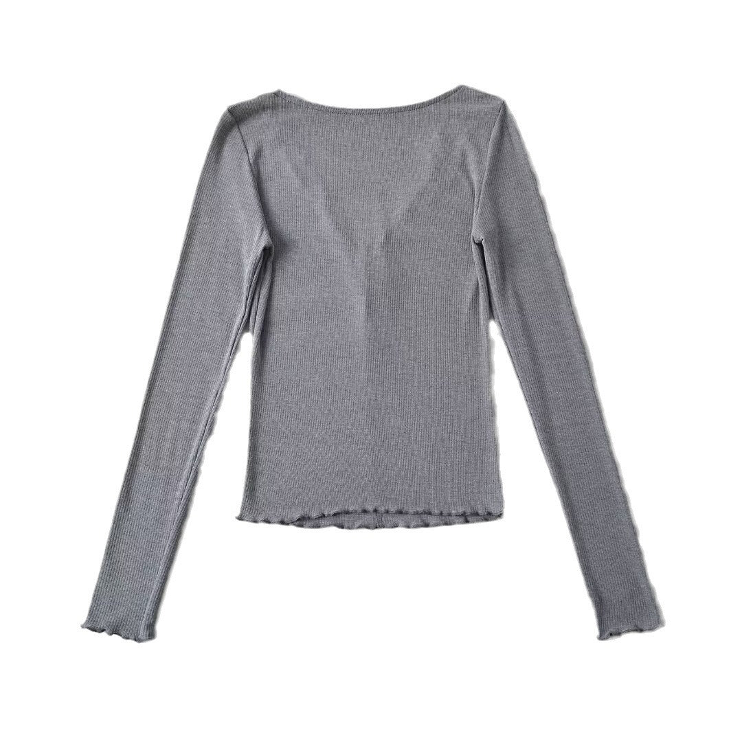 Women Tops Summer Lace V-neck Top Bow Slim T-shirt