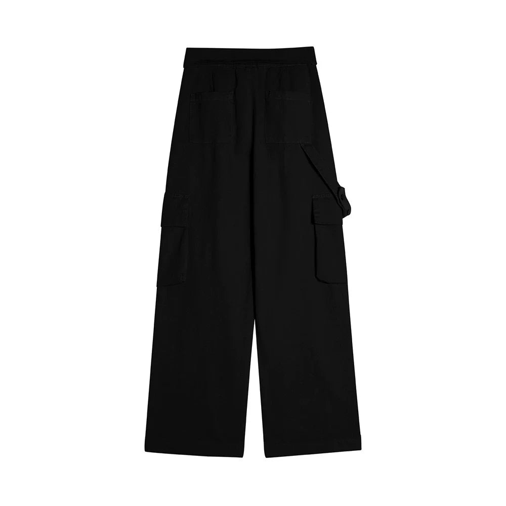 Men Sweatpants Loose-Fitting Wide-Leg Trousers Flanging Solid Color Sports Multi-Pocket Workwear Straight-Leg Pants