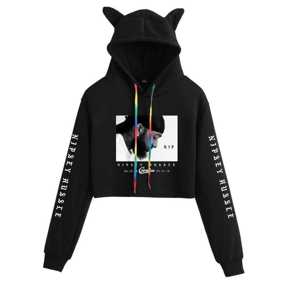 Nipsey Hussle Hoodie Rap Loose Cat Ears Sweater for Women
