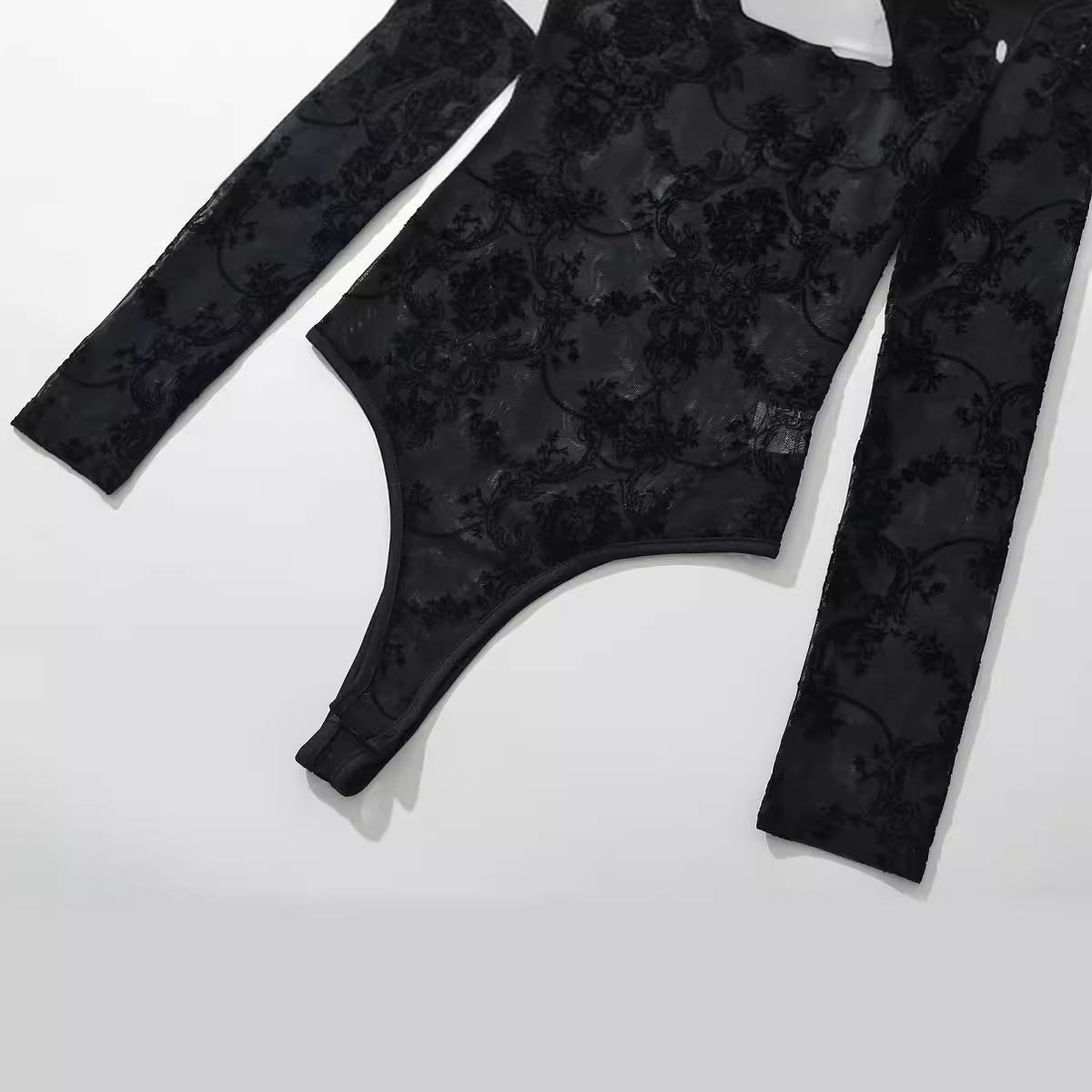 Women Tops Summer Flocking Mesh Stand Collar Jumpsuit Sexy Top