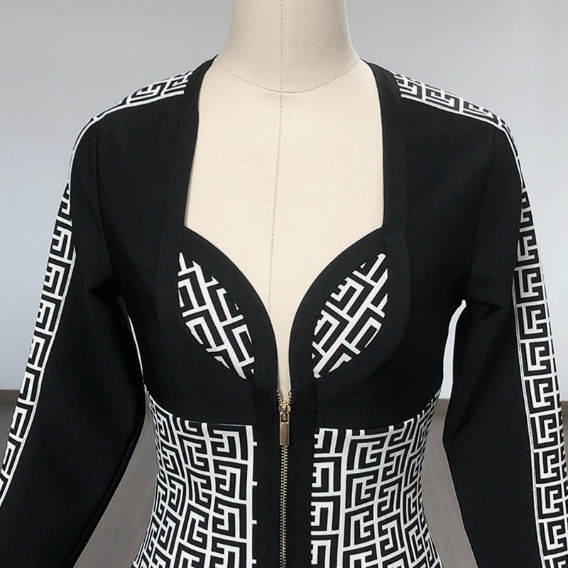 Women's Evening Dress Bandage Dress V-neck Zipper Dress