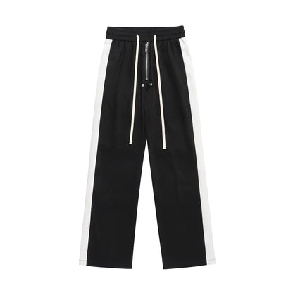 Men Sweatpants Color Matching Sports Casual Pants Zipper Elastic Waist Loose Trousers