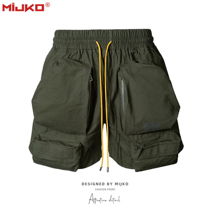 MIJKO Men Shorts 3D Pockets Drawstring Casual Shorts