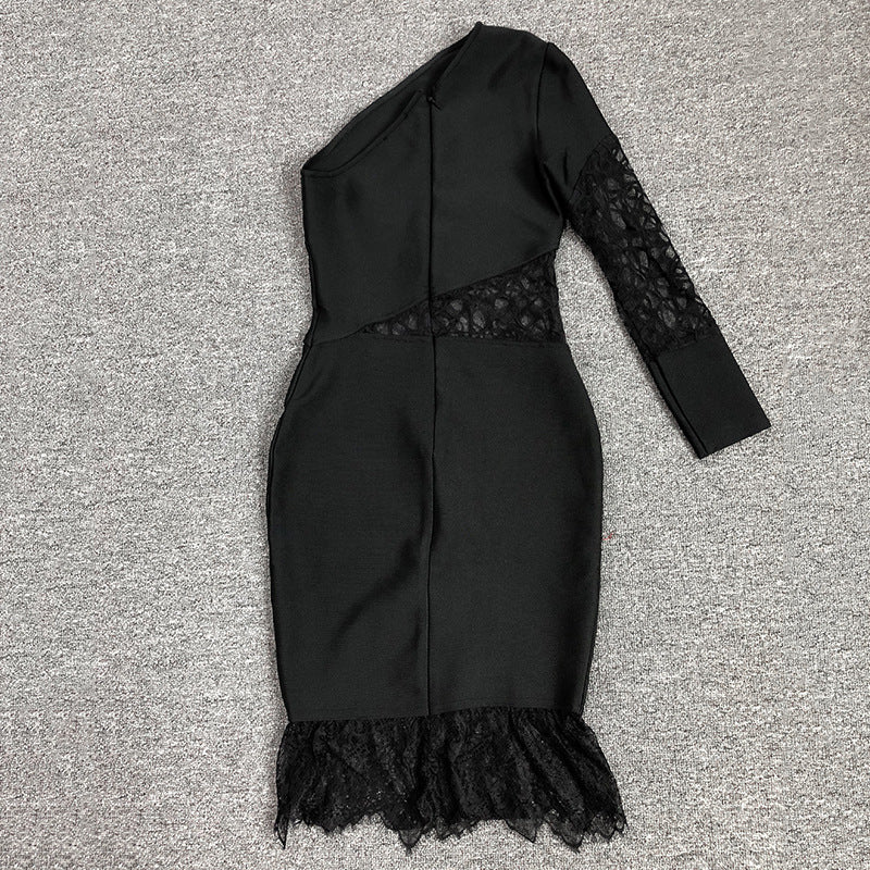 Women Evening Dress Fall/Winter Sexy Lace Cutout Slim Fit Bandage One-Piece Dress