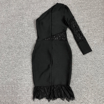 Women Evening Dress Fall/Winter Sexy Lace Cutout Slim Fit Bandage One-Piece Dress