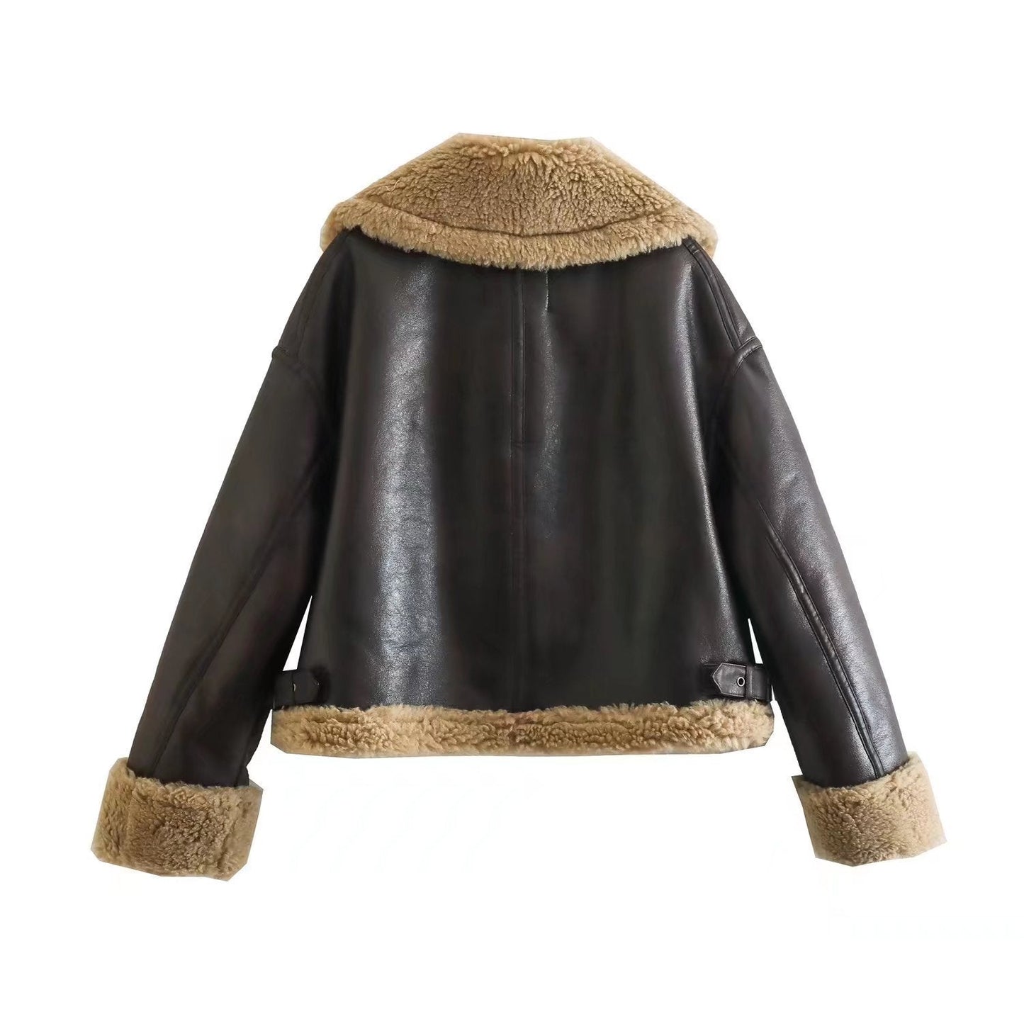 Women Cotton Coat Fleece Thickening Imitation Leather Jacket