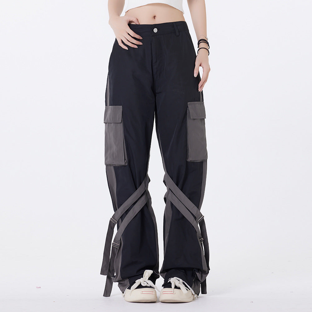 Men Sweatpants Punk Hip Hop Stitching Contrast Color Wide-Leg Workwear Trousers