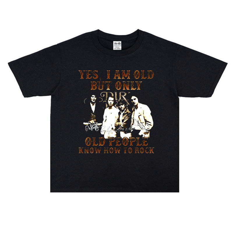 Rock Star T Shirt Bruce Rock Dire Straits Band Washed Distressed T-shirt Cotton Short Sleeve Loose
