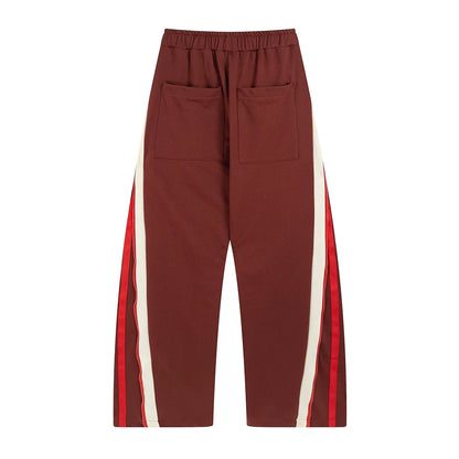 Men Sweatpants Casual Straight-Leg Sweatpants Zipper Color Contrast Patchwork Wide Leg Pants Sports Pants