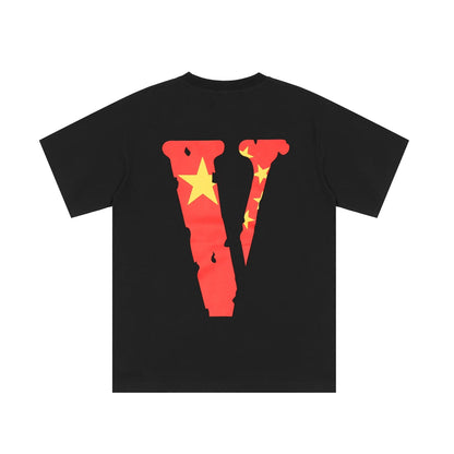 Vlone T Shirts the Five-Starred Red Flag Nurse Large V Printed Short Sleeve T-shirt Men and Women High Street Half Sleeve