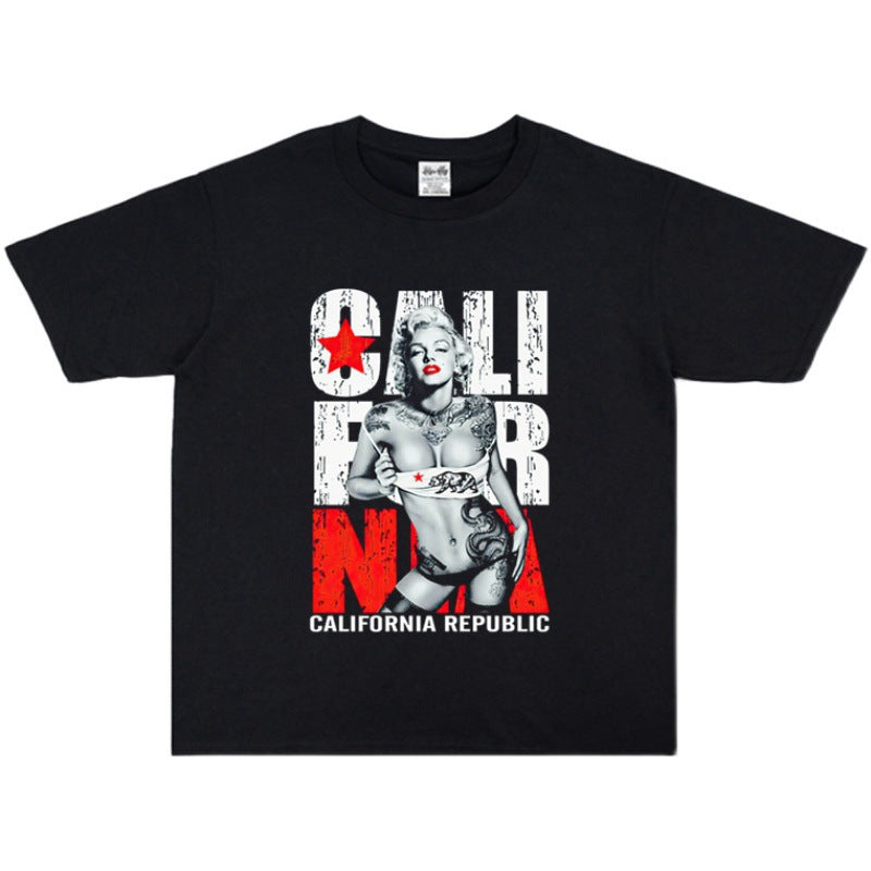 Rock Star T Shirt Marilyn Monroe Printed T-shirt Loose round Neck Short Sleeve Cotton Men and Women