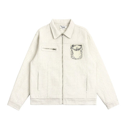 Men Jacket Coat Spring and Autumn Baggy Coat Men's Line Embroidery Jacket
