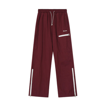 Men Sweatpants Zipper Slit Straight Casual Trousers Breathable Sports Wide-Leg Pants