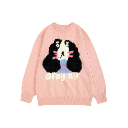 Women Sweater Jacquard Knitted Couple Sweater Retro Easy Matching