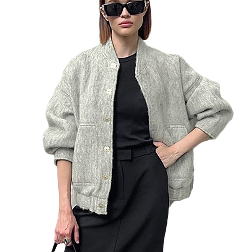 Women Trench Coat Autumn and Winter Stand Collar Baggy Coat Warm Bomber Jacket Coat