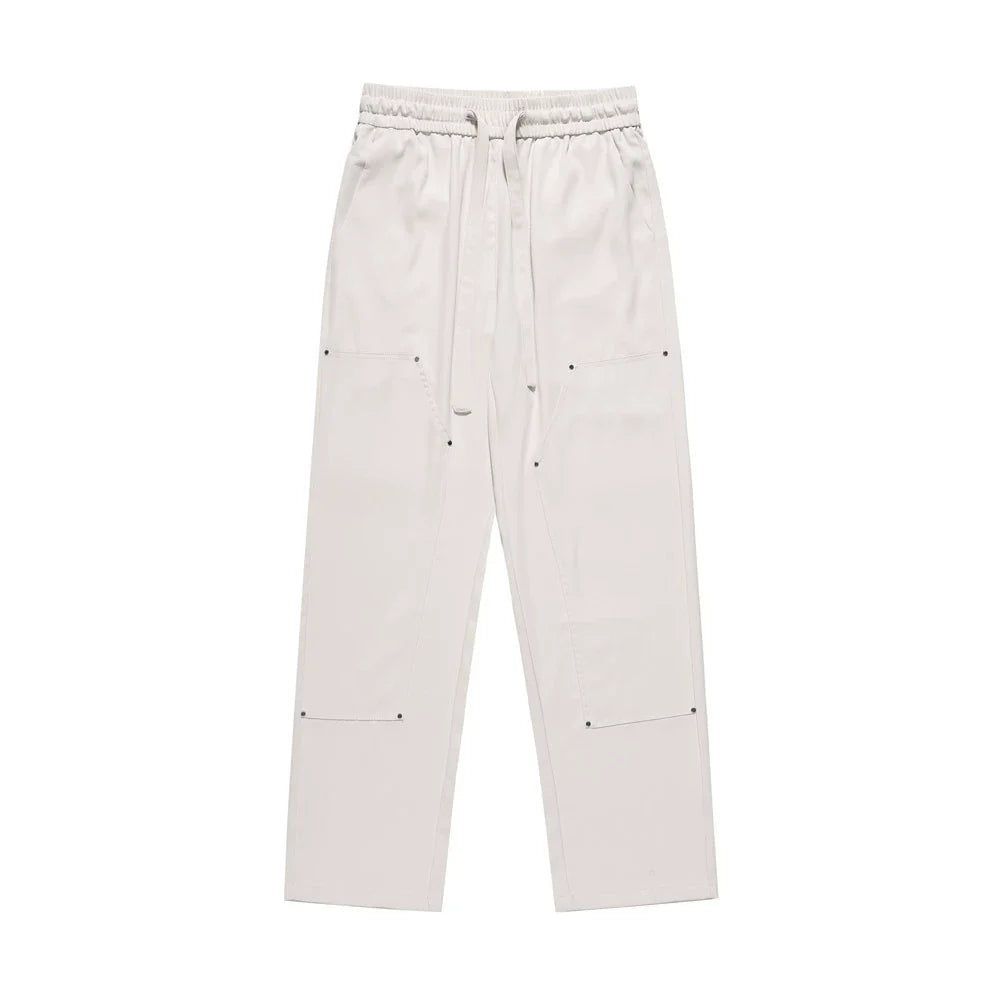 Men Sweatpants Solid Color Casual Trousers Elasticated Pants Wide-Leg Overalls