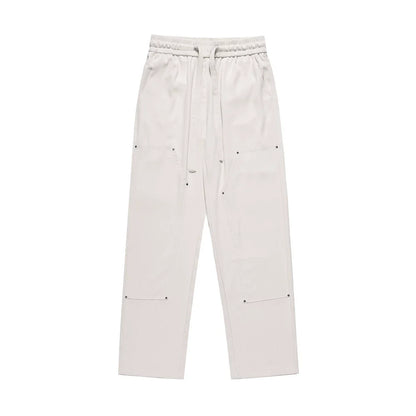 Men Sweatpants Solid Color Casual Trousers Elasticated Pants Wide-Leg Overalls