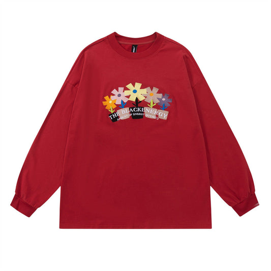 Men Long Sleeve T-Shirt Flower Embroidered Bottoming Shirt