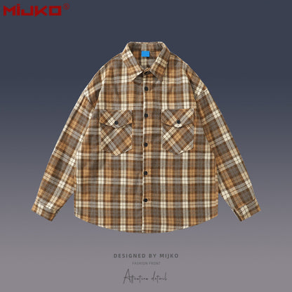 MIJKO Mens Jacket Unisex Plaid Shirt