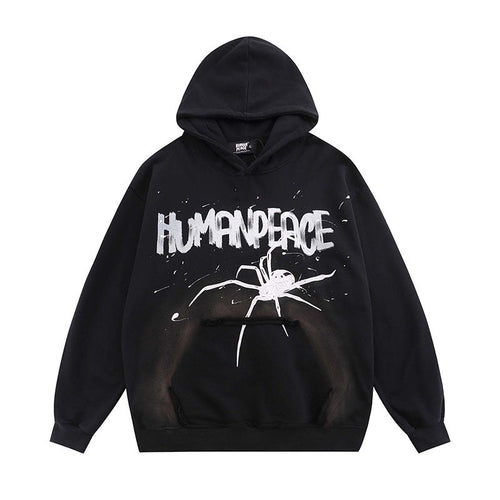 Men Hoodie Hip Hop Oversize Spider Graffiti Hoodie