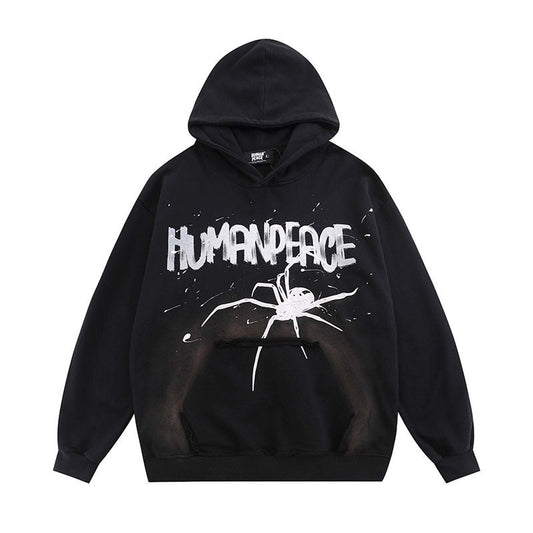 Men Hoodie Hip Hop Oversize Spider Graffiti Hoodie