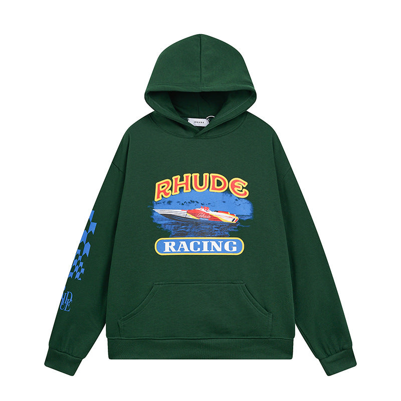 Rhude Hoodie Speedboat Plaid Sleeve Print Hooded Sweater