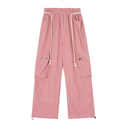 Men Sweatpants Workwear Pants Men's Multi-Pocket Straight-Leg Wide-Leg Pants